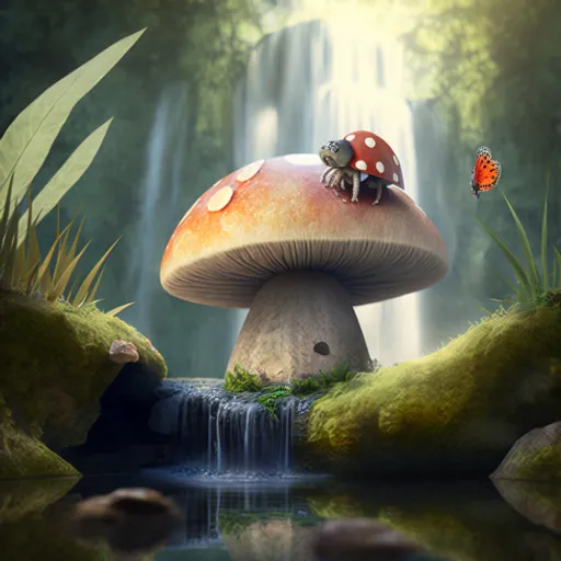 a mushroom with a lady bug sitting on top of it