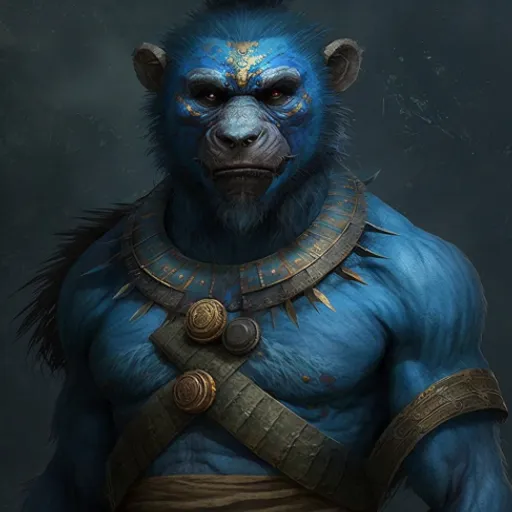 a blue monkey with a gold crown on his head