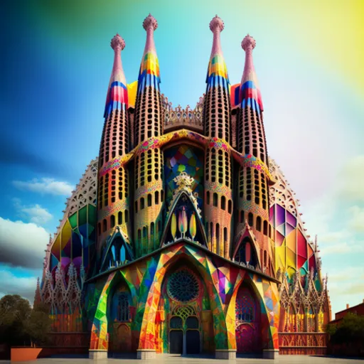 a very colorful building with many spires on top of it