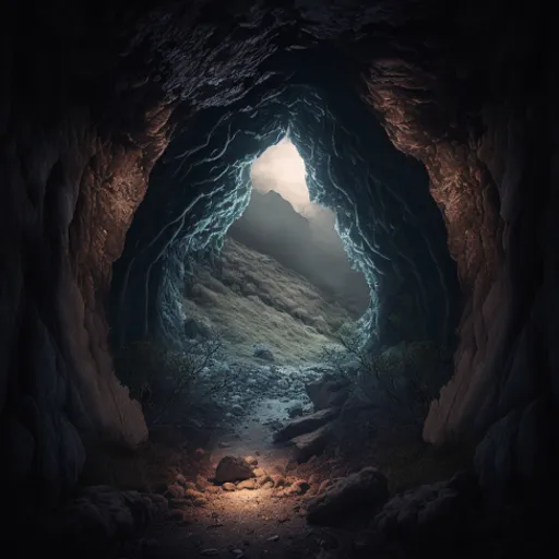 a dark cave with a light at the end