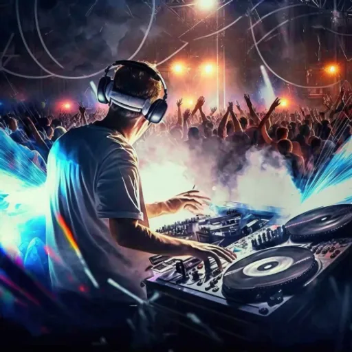 a dj mixing in front of a crowd of people