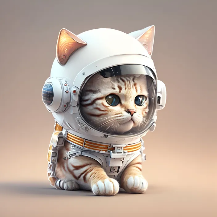 A Cat in a Space Suit Sitting Down. Add a whimsical, cuddly layer to the image by adding extra fur, whiskers and a happy face to the cat's head.