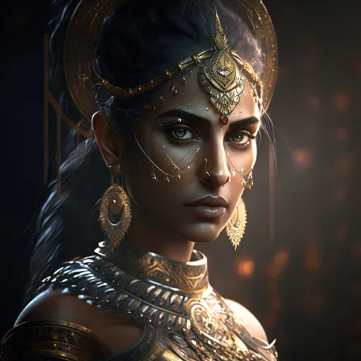 a woman in a costume with a gold head piece