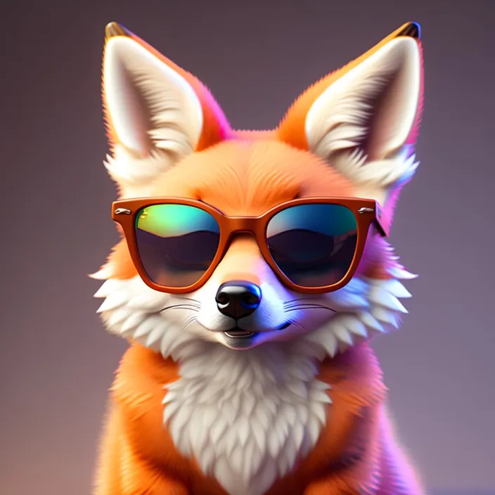 a red fox wearing sunglasses and sitting down