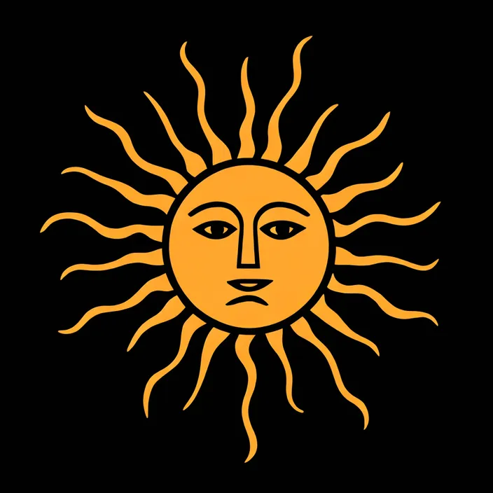 a yellow sun with a face on a black background