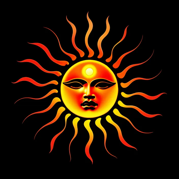 a sun with a face on a black background