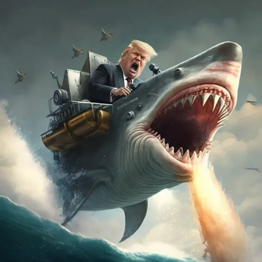 a man riding on the back of a giant shark