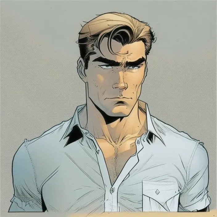 a drawing of a man with a white shirt