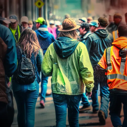 jeans, green, infrastructure, orange, standing, headgear, road surface, morning, jacket, road