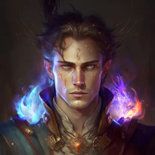 a painting of a male character with blue eyes