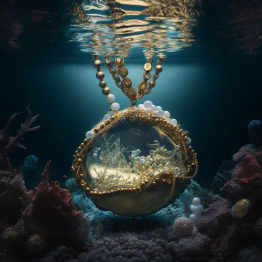 an underwater photo of a necklace with pearls and pearls on it