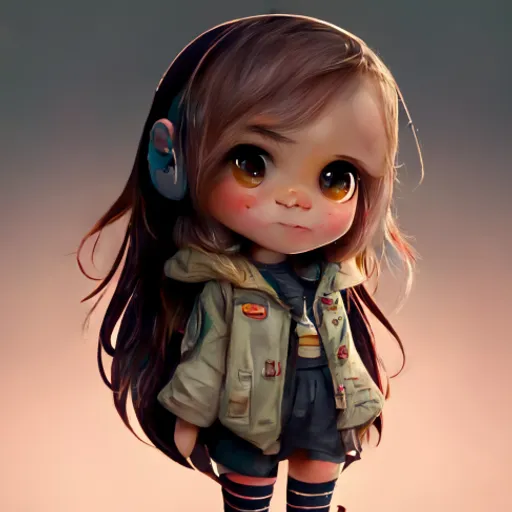 a digital painting of a little girl wearing headphones