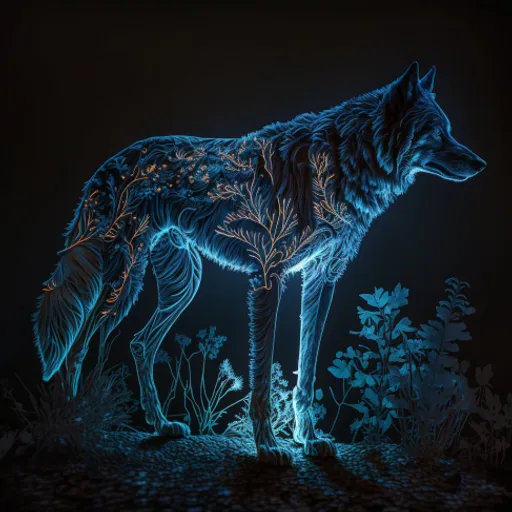 a painting of a wolf standing in the dark