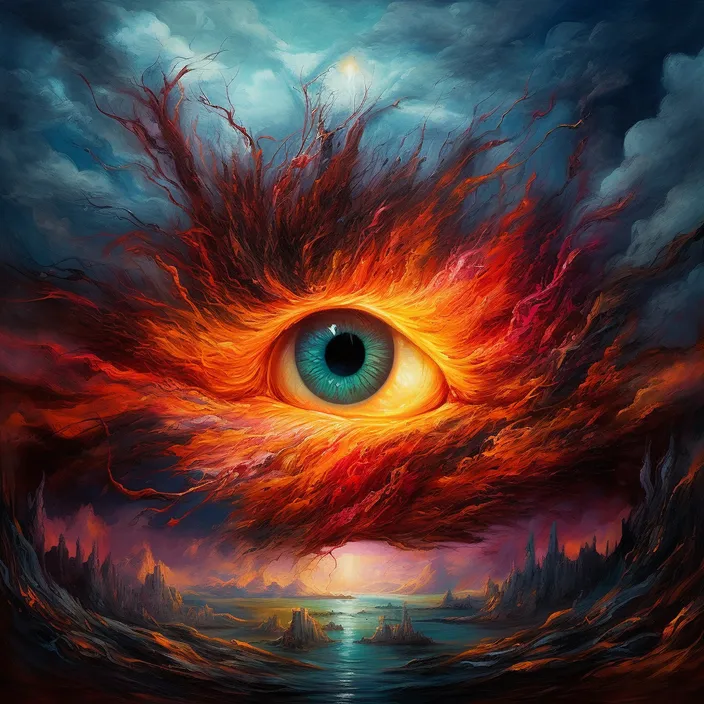 a painting of an eye in the sky