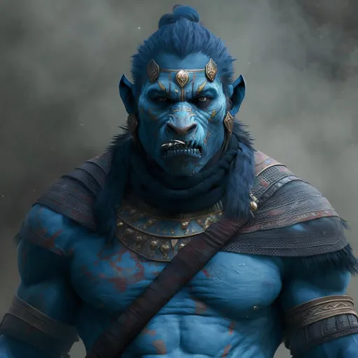 a man with blue paint on his face and chest