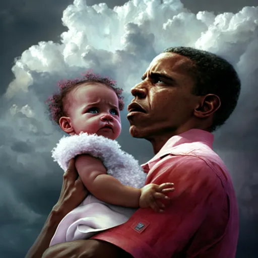 a painting of the president holding a baby