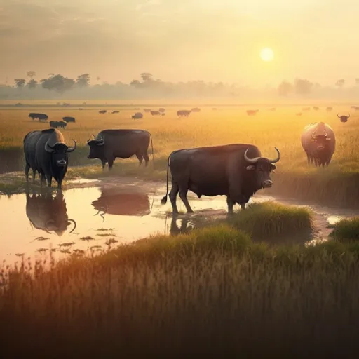 a herd of cattle standing on top of a lush green field