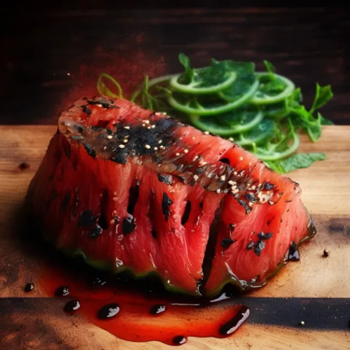 a piece of meat on a cutting board with a knife