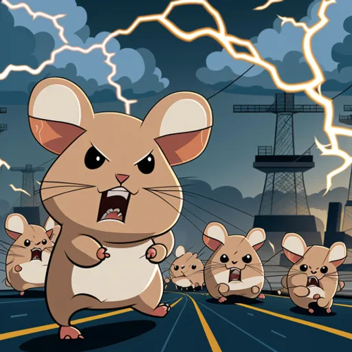 a cartoon of a mouse running away from a group of mice