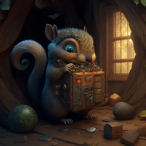 a painting of a squirrel holding a boombox