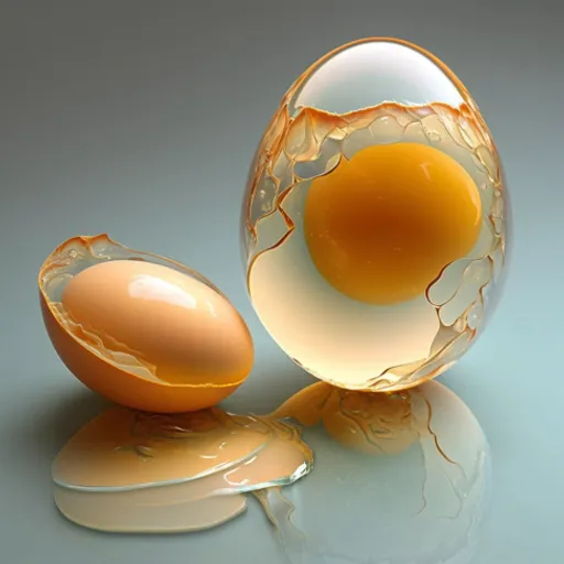 a cracked egg sitting on top of a table