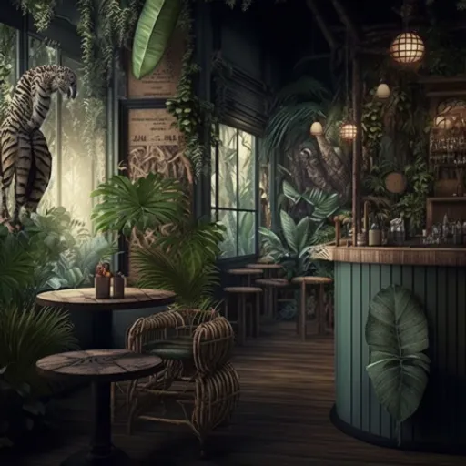 a room filled with lots of plants and tables