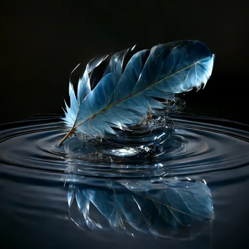 a blue feather floating on top of a body of water