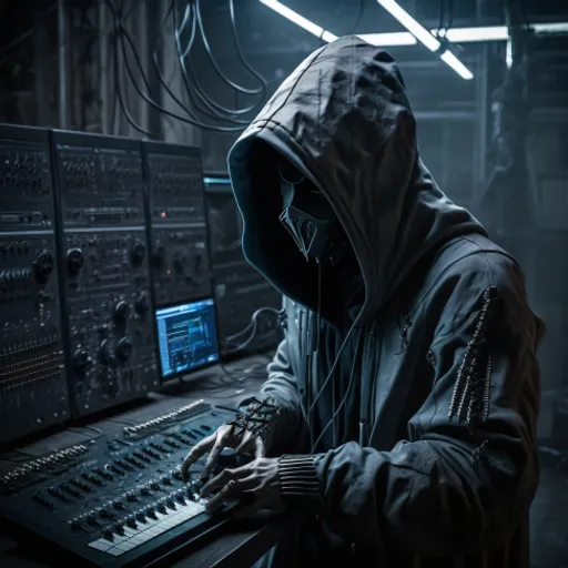 a man in a hooded jacket working on a computer