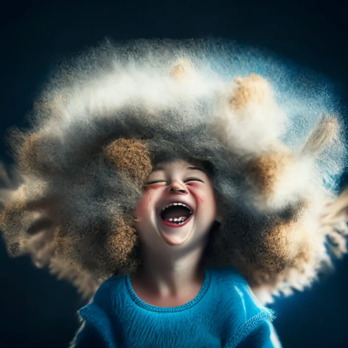 a little girl with a big hair on her head