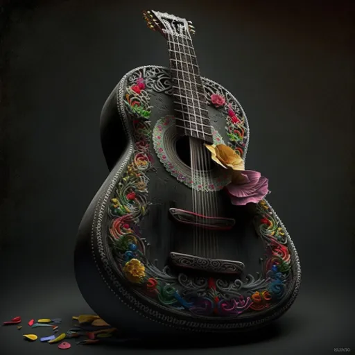 a guitar with a flower decoration on it