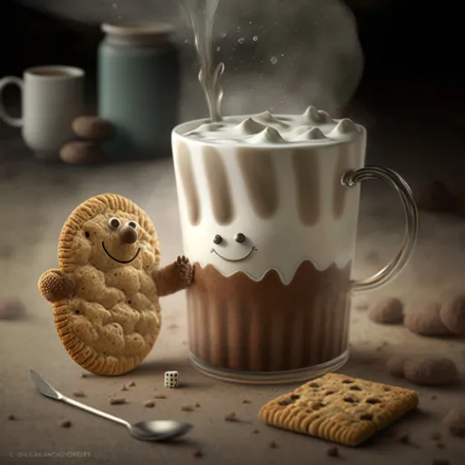 a cup of coffee with a cookie next to it