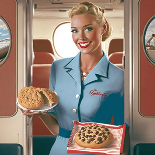 a woman holding a tray of cookies and a cookie