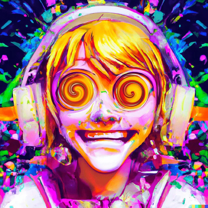 a painting of a girl with headphones on