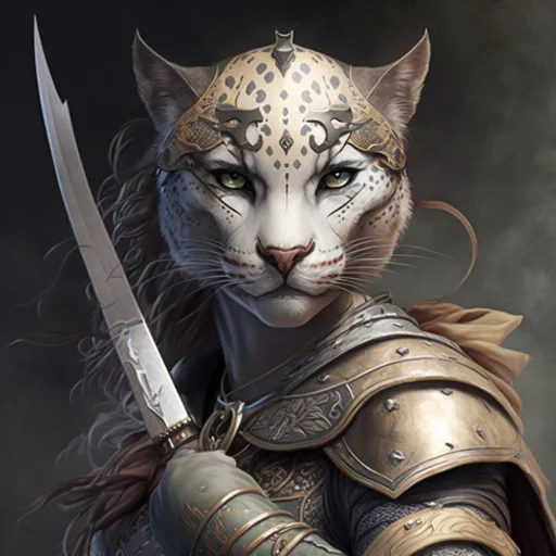 a painting of a cat wearing armor and holding a sword