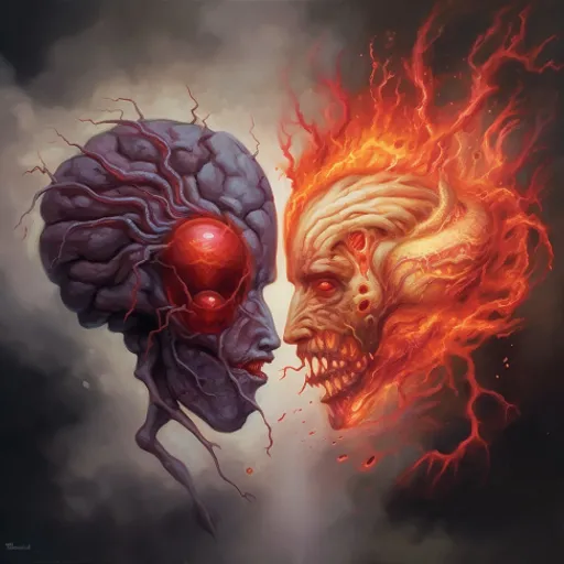 a painting of two heads facing each other