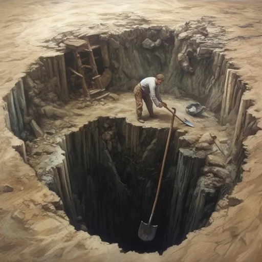 a painting of a man digging into a hole