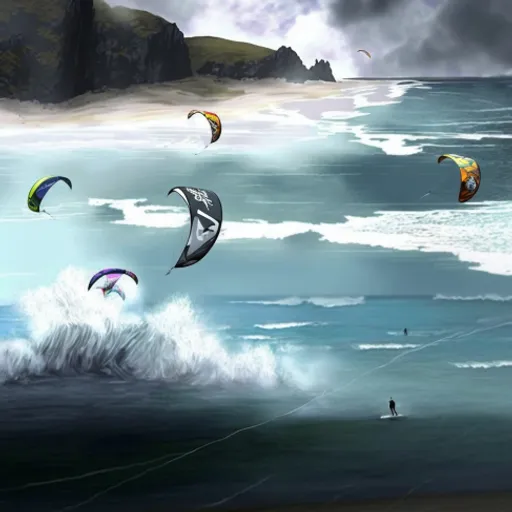 a painting of people parasailing in the ocean