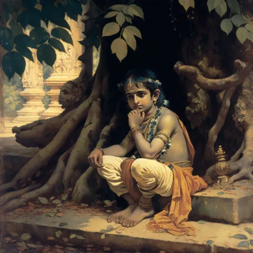 a painting of a man sitting in front of a tree