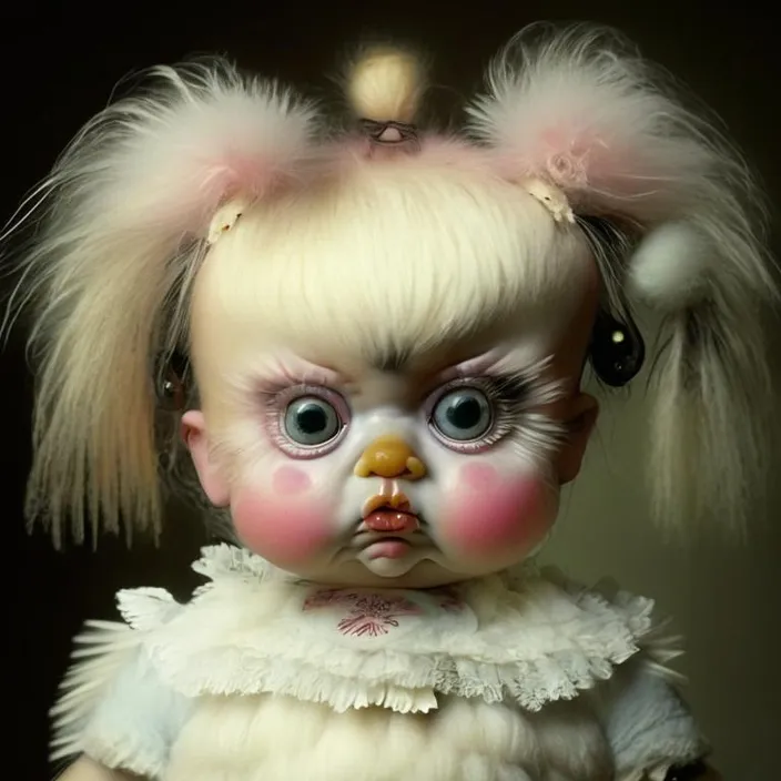 a doll with white hair and big eyes