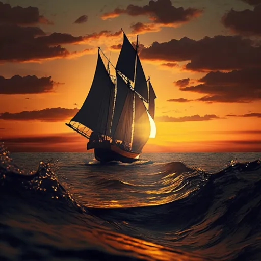 a sailboat sailing in the ocean at sunset