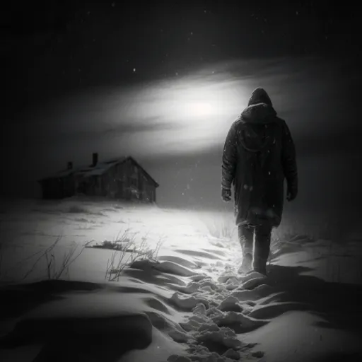 a person standing in the snow at night