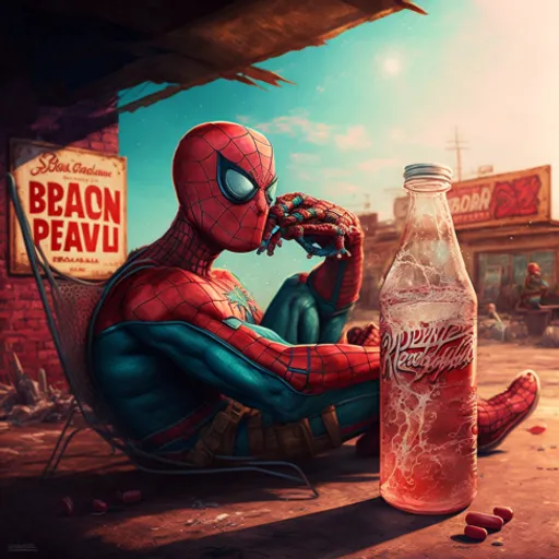 bottle, cloud, spider-man, sky, drinkware, alcoholic beverage, tints and shades, carbonated soft drinks, soft drink, cola