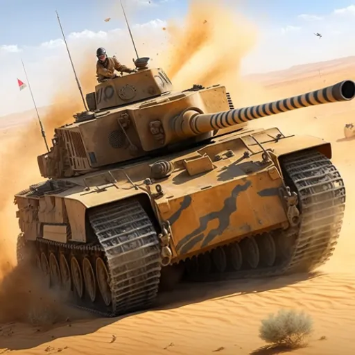 a tank is driving through the desert