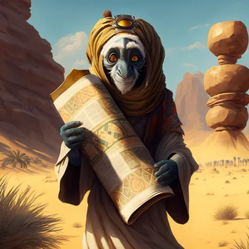 a man in a desert holding a large piece of paper