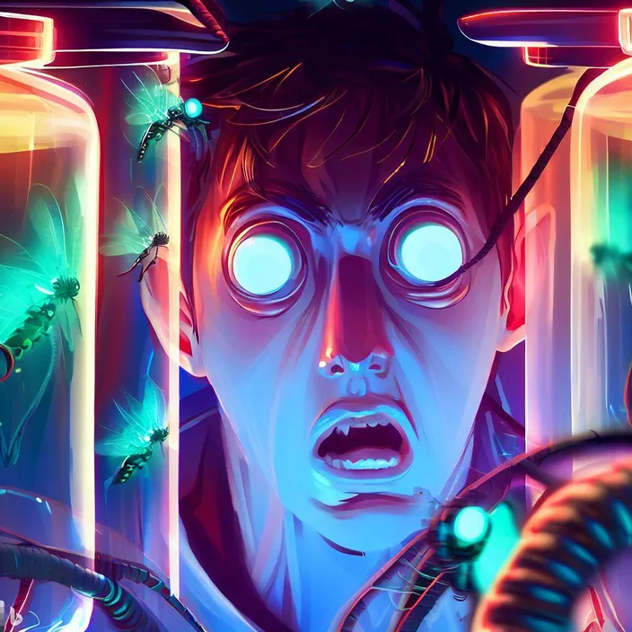 a digital painting of a man with glowing eyes