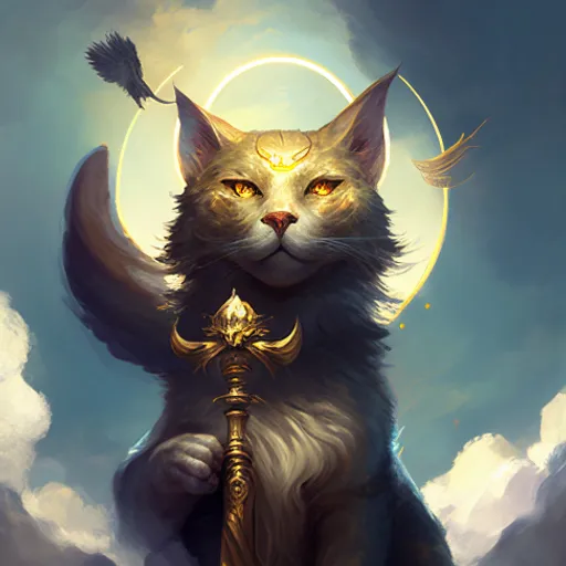 a painting of a cat holding a sword