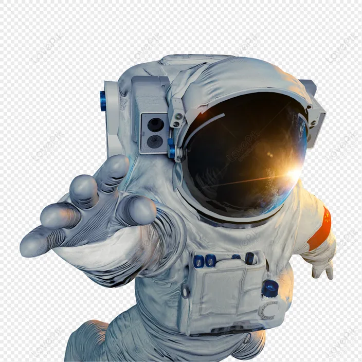 an astronaut floating in the air with his hand up