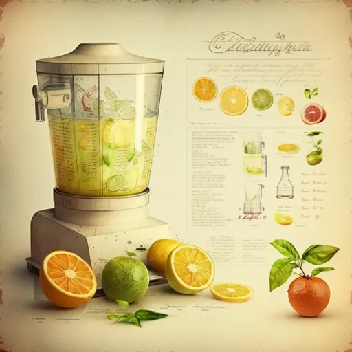 a blender filled with oranges and limes on top of a table