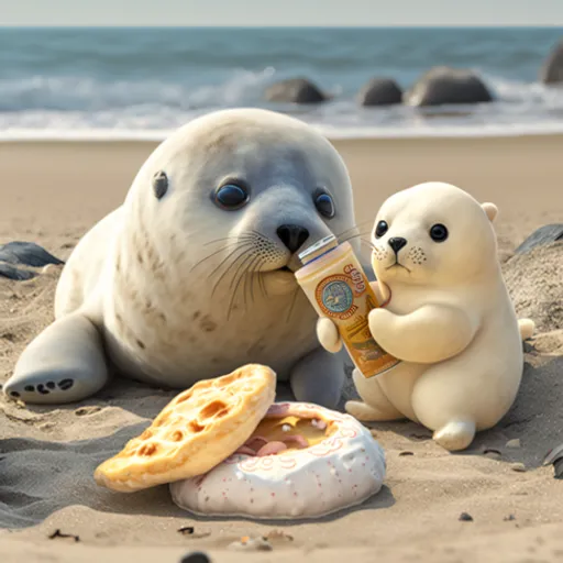 a seal and a baby seal on a beach