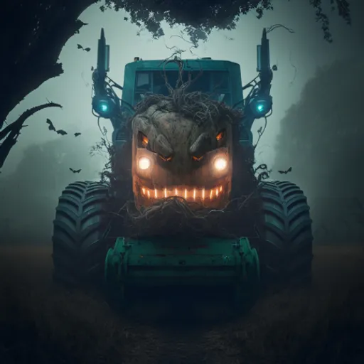 a tractor with a pumpkin face on it